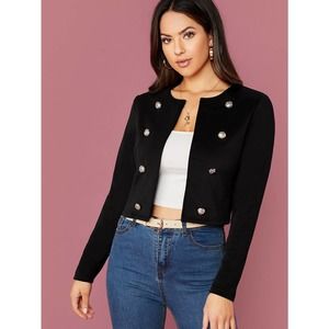 Double Breasted Cropped Blazer Jacket black